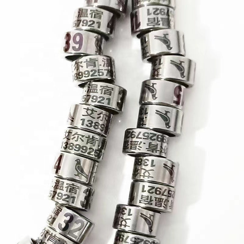Personalized Stainless Steel Pigeon Leg Bands, Custom Steel Pigeon Rings